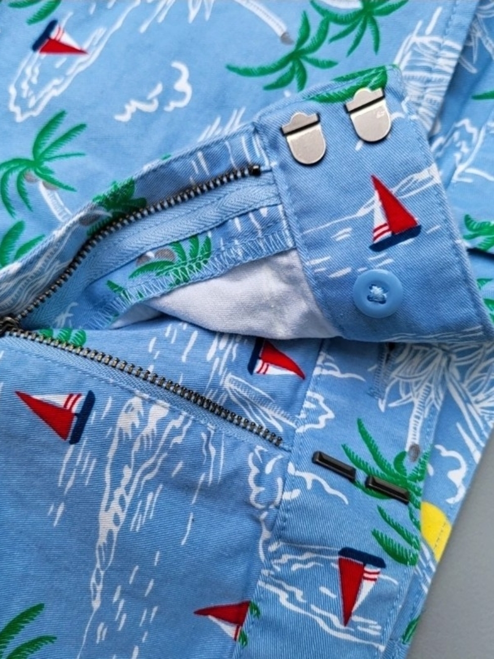 Lands' End Men's Blue Palm Tropical Nautical Mid Rise Chino Shorts Stretch |22W